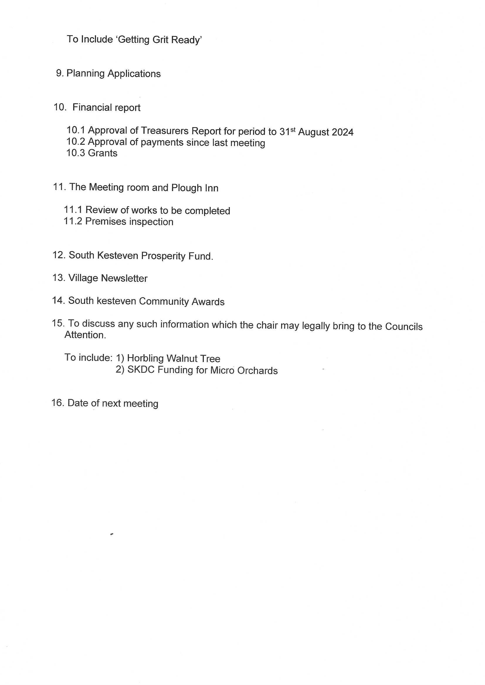 Parish Meeting 18/09/2024 at 6:30pm